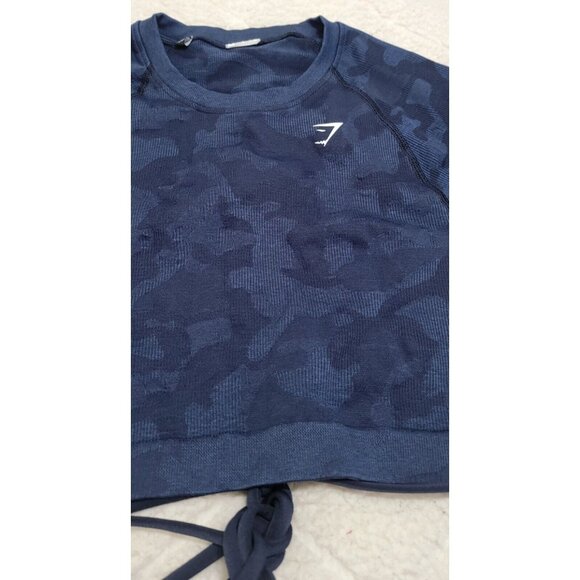 Gymshark Women's Blue Adapt Camouflage Seamless‎ Long Sleeve Crop Top Size S - Picture 8 of 13